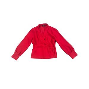 J. Crew Red Wrap Style Blouse Long Sleeve Button Cuffs Size 10